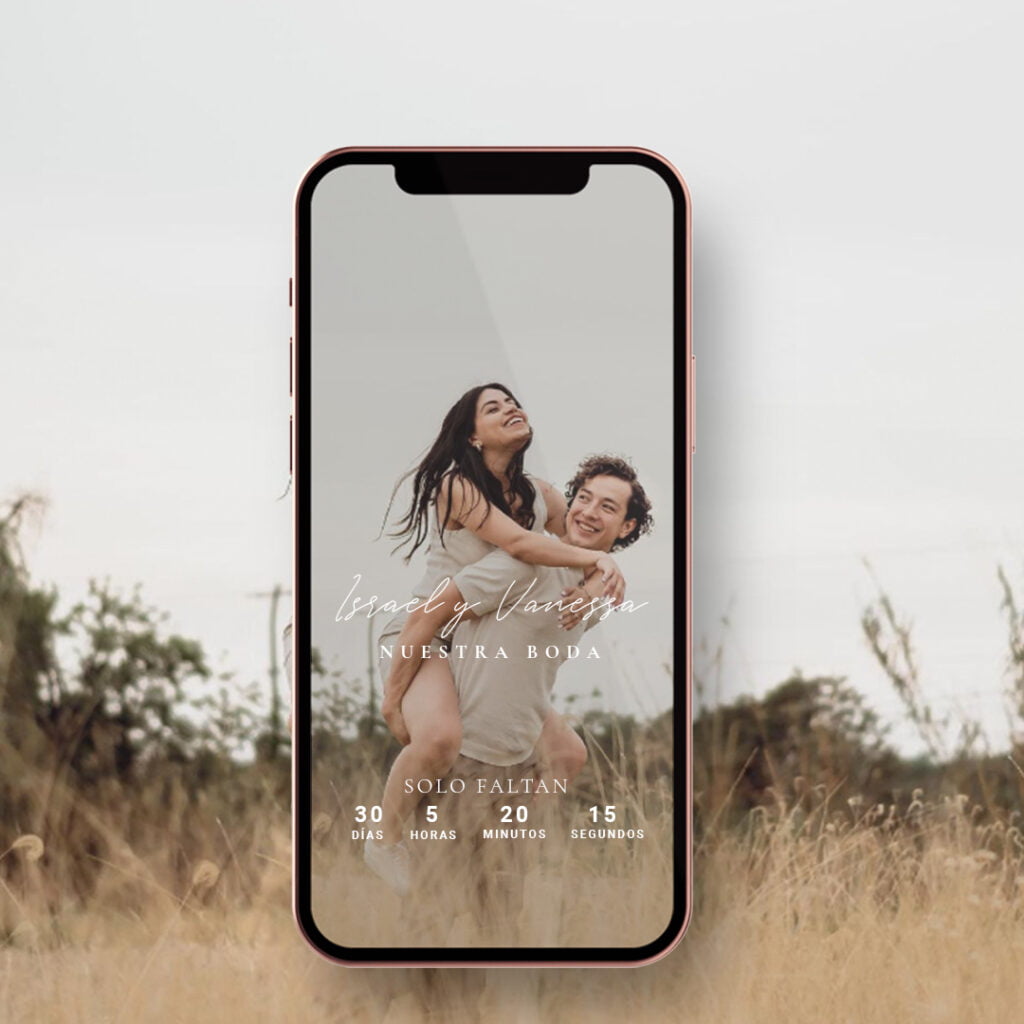 Teléfono con invitación de boda digital de Mar de nubes